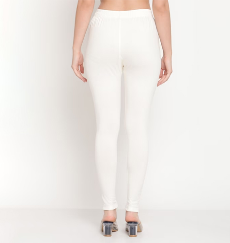 Women Off White Solid Comfort Fit Ankle Length Leggings